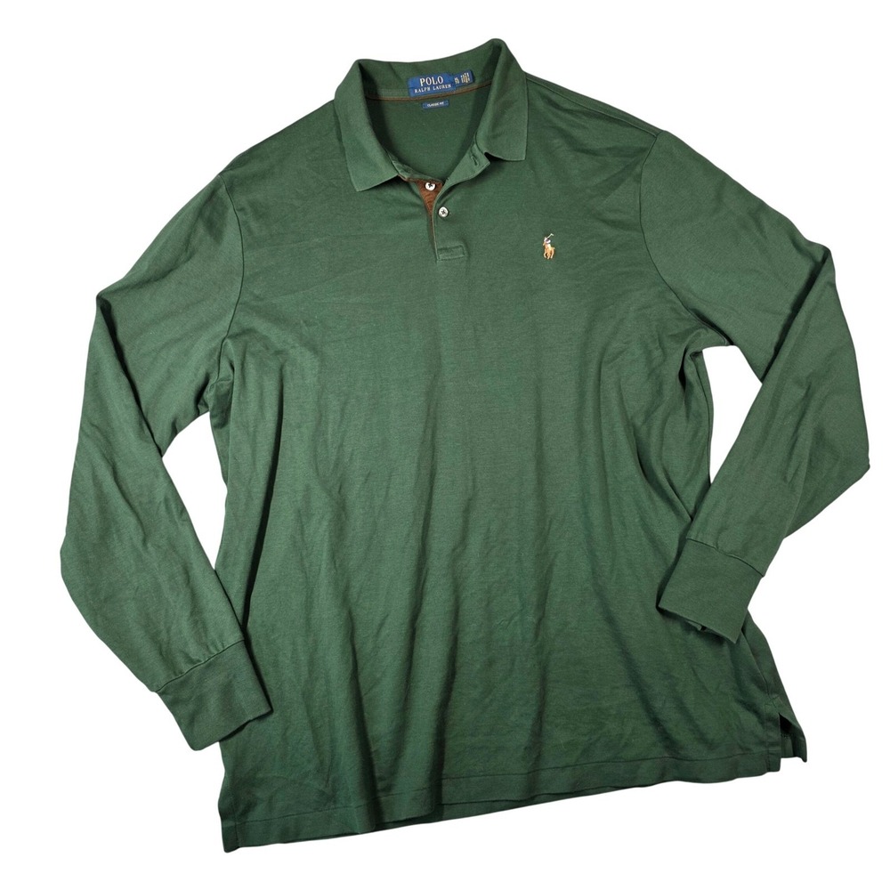 Polo Ralph Lauren Shirt Mens XL Green Long Sleeve Classic Fit Cotton Logo Preppy